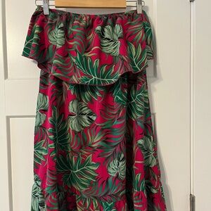 Tropical Pink/Green strapless dress.